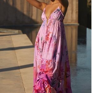 Anthropologie Pink Floral Maxi Dress